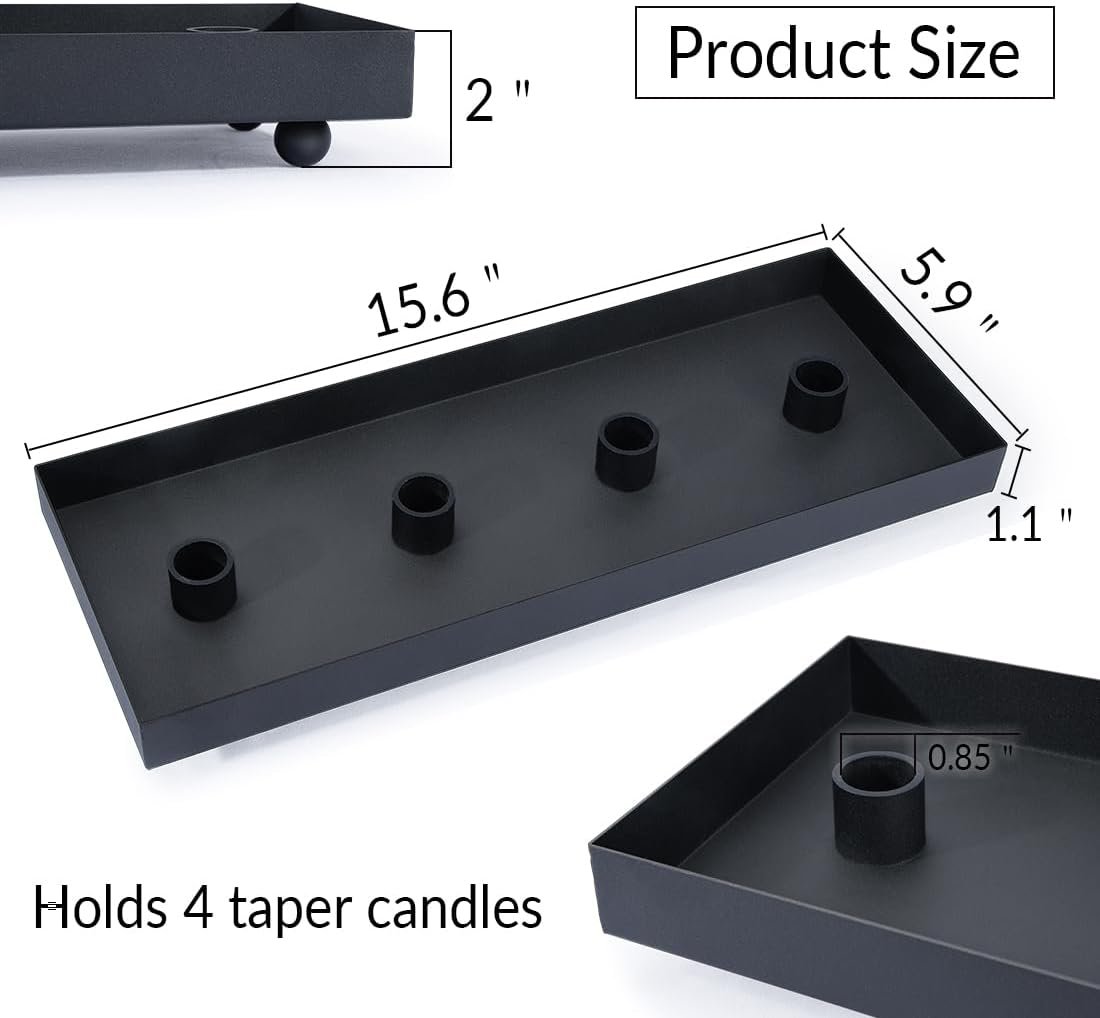 TELOSMA Advent Candle Holder - Matte Black Iron Tray for 4 Taper Candles | Perfect for Thanksgiving & Christmas Decor