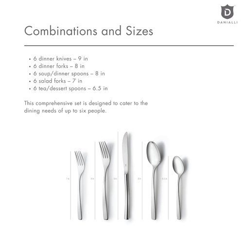 DANIALLI 30-Piece Flatware Set For 6, Modern Sleek Design Silverware Set, 18 10 Stainless Steel Utensils, Include Knife/Fork/Spoon, Mirror Polished Set of Cutlery, Dishwasher Safe