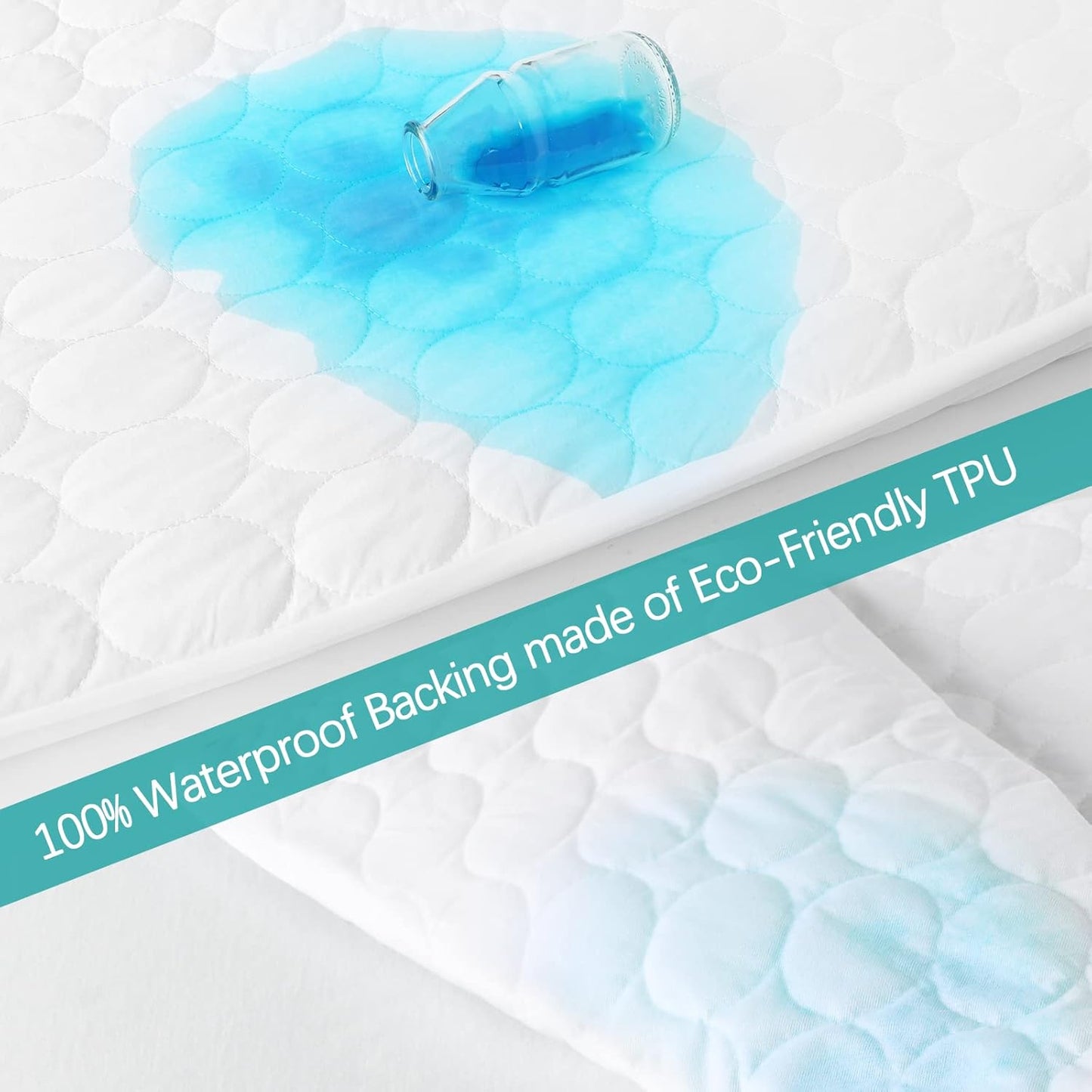 Skiennix Crib Mattress Protector Sheets - Waterproof Quilted Pad Cover, 52” x 28”, White | 2 Pack