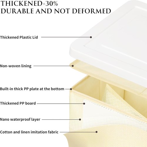 Homsorout Large Clothes Storage Bins - Decorative Organizers with Lids & Labels | 2 Pack in Beige Yellow