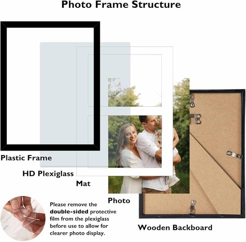 JCJMY Double Collage Picture Frame - Display 2 Photos (5x7) or 1 Picture (8.5x11) | Lightweight Black Frame for Wall or Tabletop