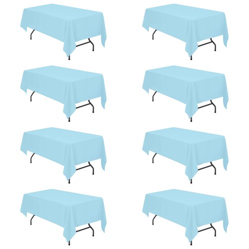 BRILLMAX 8 Pack Light Blue Tablecloths 60 x 102 Inch for 6ft Rectangle Tables - 150 GSM Polyester Fabric, 15" Standard Drop, Water, Stain & Wrinkle Resistant Cloth Cover for Wedding Dining Buffet