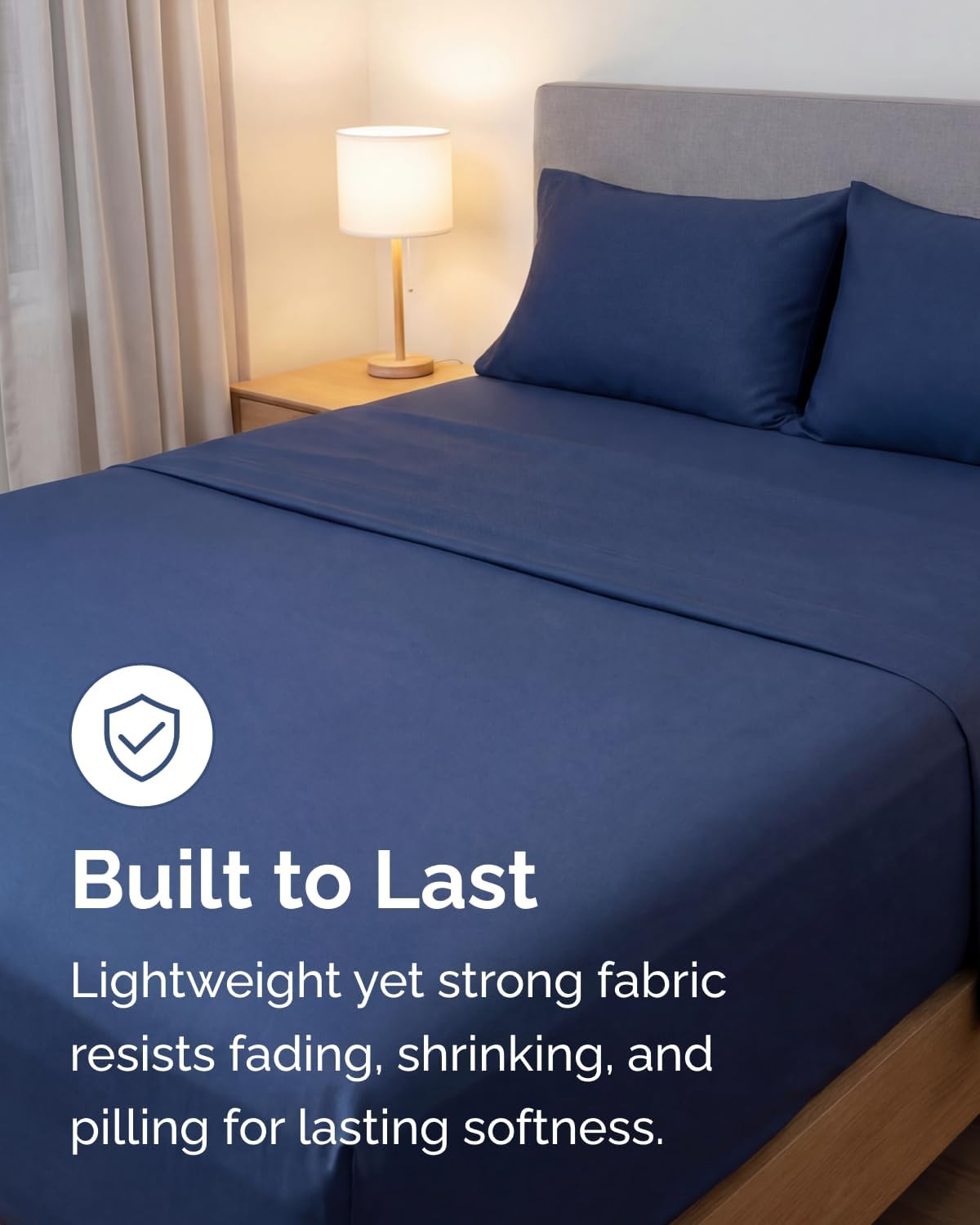 Lightweight Bed Sheet Set by [Brand Name] - Cooling Full Size Bedding for Hot Sleepers - Soft, Breathable with Deep Pockets - Navy Blue