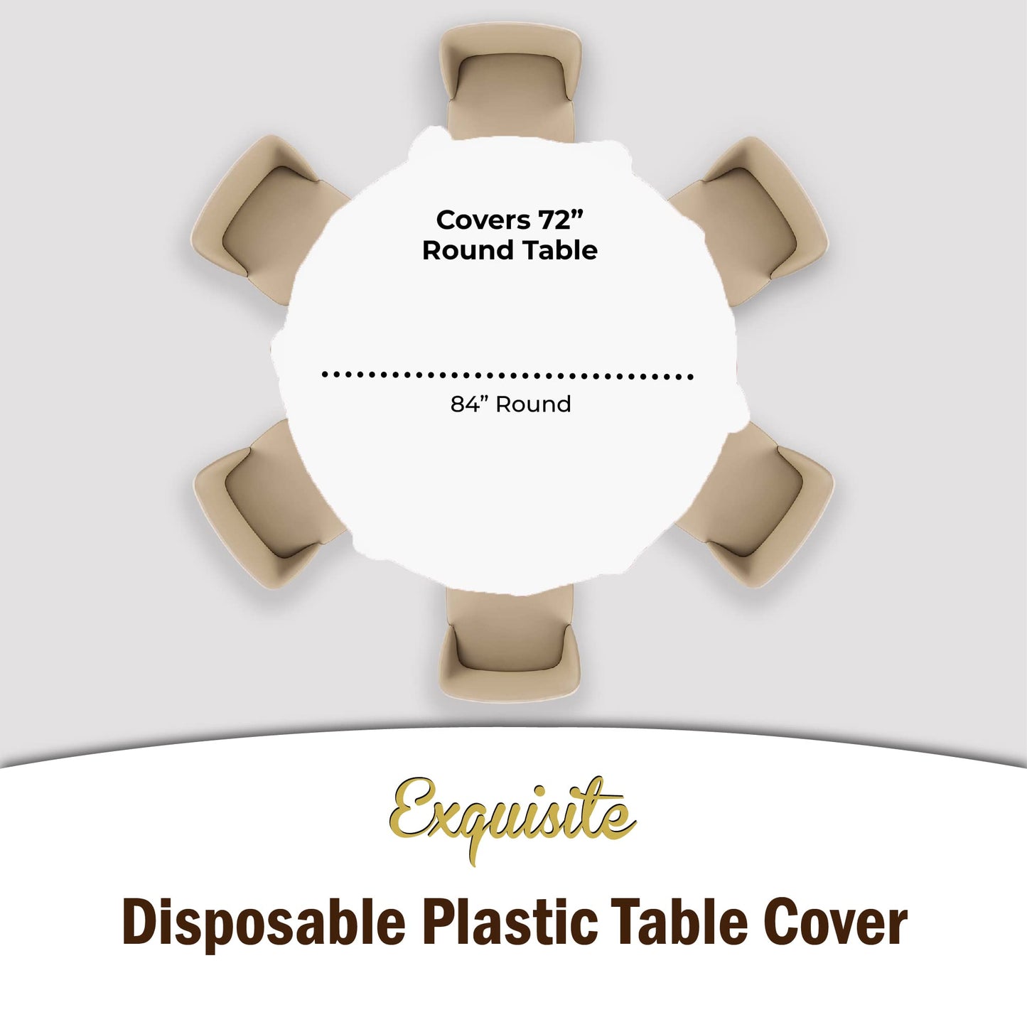 Exquisite Party Solids 6-Pack Premium Plastic Tablecloth 84in. Round Plastic Table Cover - White