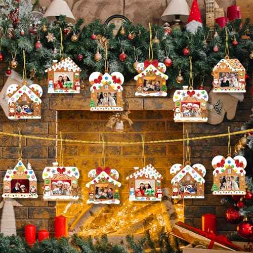 28 Pack Christmas Picture Frame Craft Kits for Kids, Xmas DIY Gingerbread House Candy Photo Craft Christmas Hanging Frame Ornaments for Xmas Tree Holiday Art Decorations Home Class Game Activities