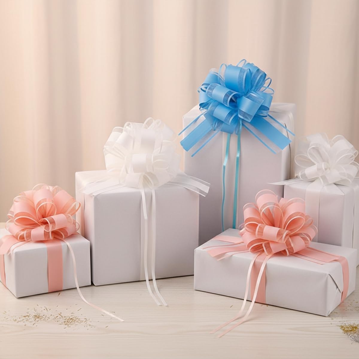 Skiennix 8 PC Large Pull Bows - 6 Inch Pink Gift Wrapping Ribbons for Parties & Weddings