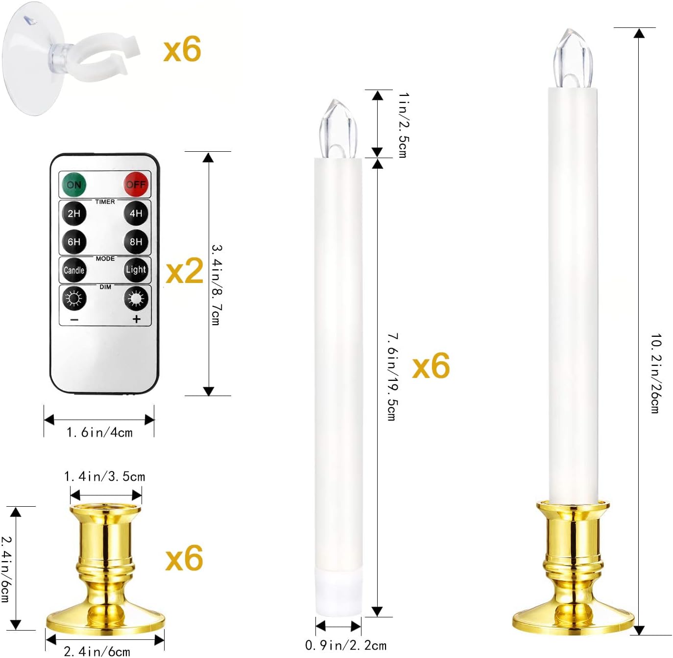 YAUNGEL Flameless Christmas Window Candles - 6 Pack Battery Operated Taper Lights with Timer & Remote