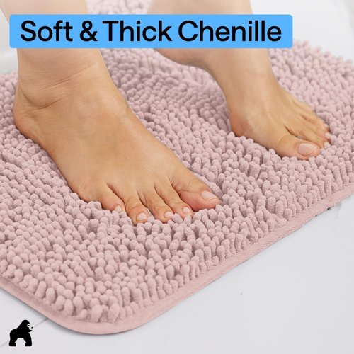 GORILLA GRIP Bath Rug Mat - Soft Absorbent Chenille | Quick-Dry Microfiber, 44x26, Dusty Rose