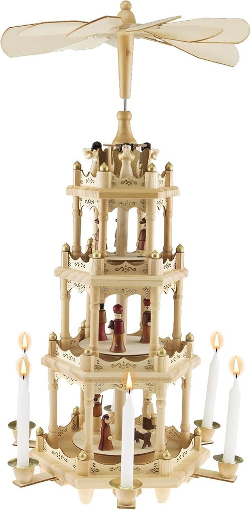 Clever Creations Beige Four-Tier Carousel | 22-Inch Traditional Wooden Christmas Pyramid Decoration