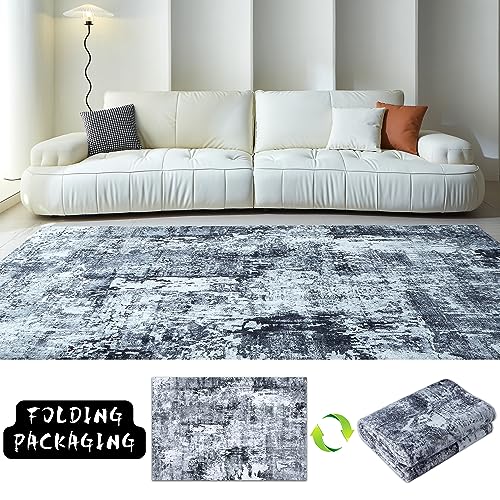 Washable 6x9 Abstract Area Rug - Grey & Black Low Pile Home Decor - Rugcomf Variation