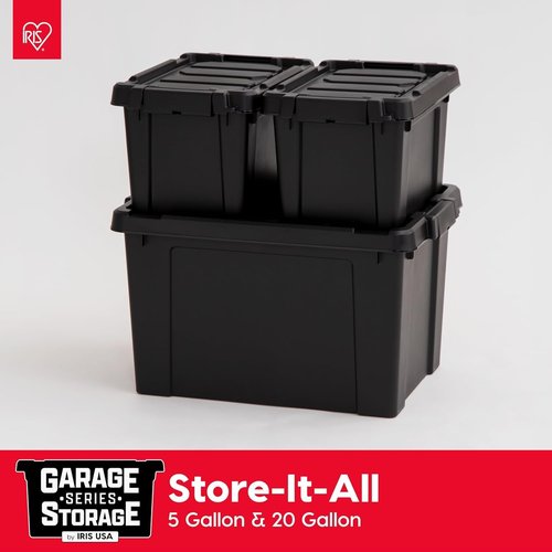 IRIS USA 20 Gallon Lockable Storage Bins - Heavy Duty, Stackable Organizing Containers | 6 Pack, Black