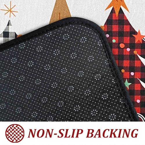 White Buffalo Plaid Xmas Kitchen Rugs Set of 2 – 17x47 and 17x30, Non-Slip Mats