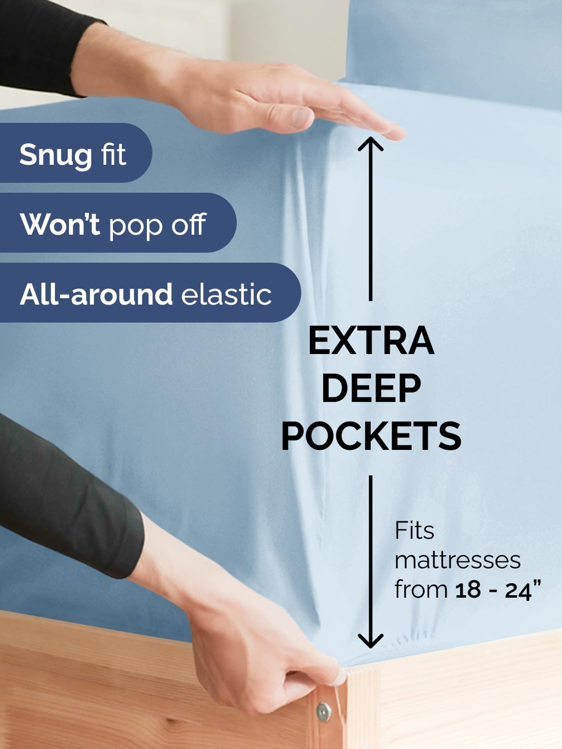 Skiennix Extra Deep Split King Sheet Set - 7 Piece Cooling Luxury Bedding - Soft, Wrinkle-Free, Sky Blue
