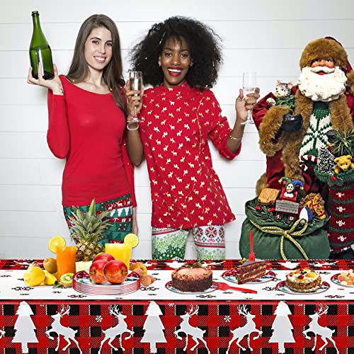Poqirzan 3Pcs Christmas Tablecloth - Xmas Themed 54 x 108 inch with Tree & Reindeer Pattern - Party Table Decor (Variation: Christmas Tablecloth)