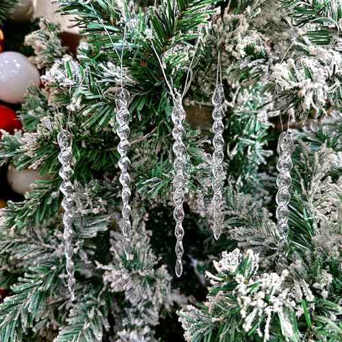 36 pcs Plastic Icicle Christmas Glitter Icicle Ornaments Crystal Icicles for Christmas Tree Christmas Ornaments 5.12 Inch for Wedding,Thanksgiving,Party (transparently)