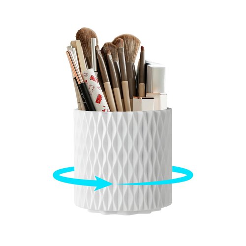 Imakmasion Makeup Brush Holder Organizer, 360° Rotating 5-Slot Make up Brushes Cup for Cosmetic, Lipstick, Hair Brush Holder - Spinning Vanity Countertop Caddy for Bathroom, Dorm & Office, White