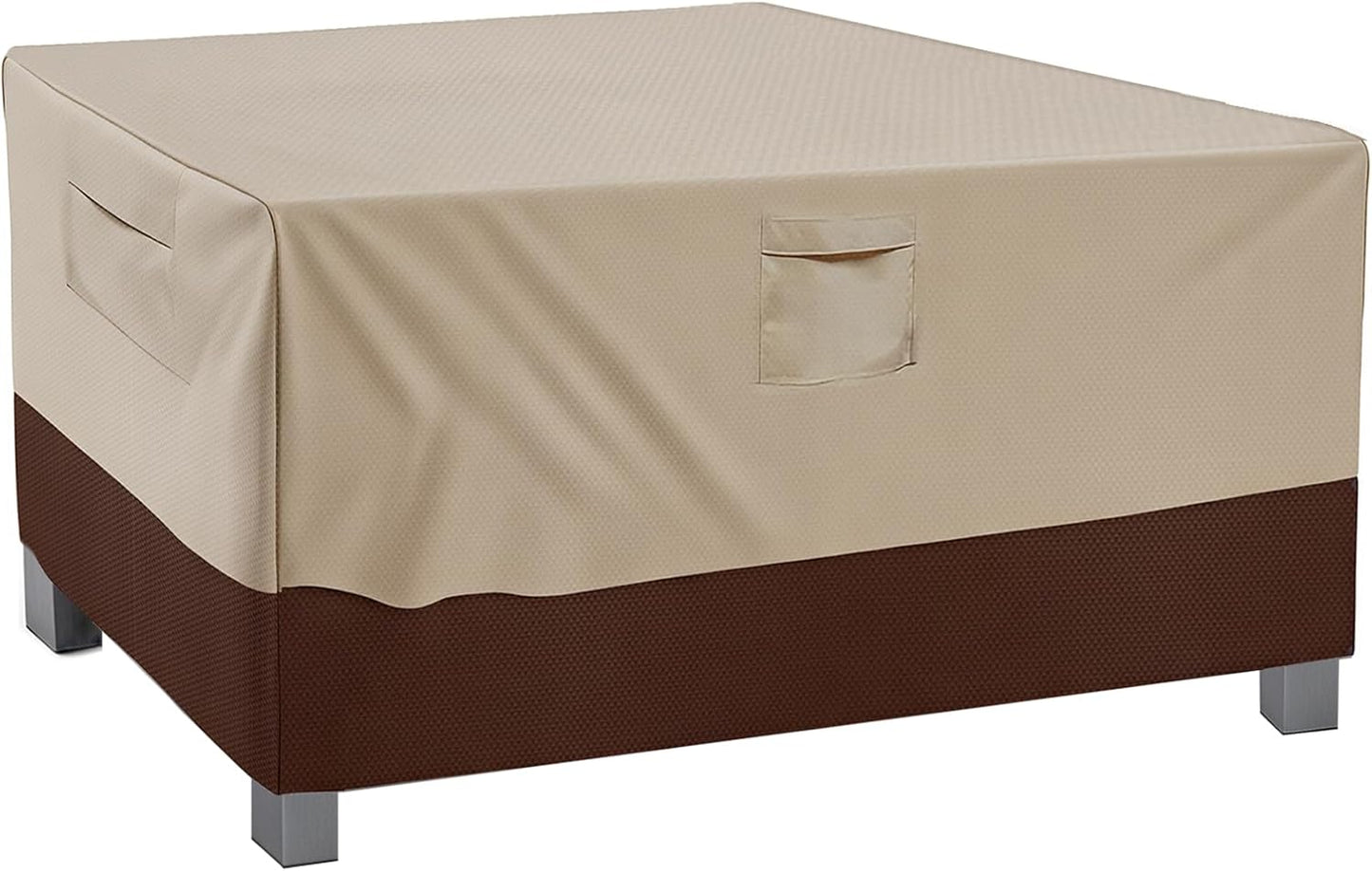 Vailge Heavy-Duty Waterproof Patio Table Cover - Rectangular/Oval Design, 84" L x 84" W x 28" H, Beige & Brown