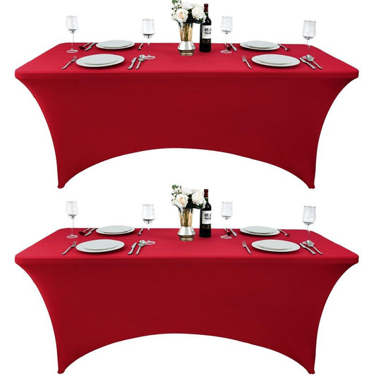 ZarzaaSik 2-Pack 4ft Spandex Table Covers for Rectangular Folding Tables - Wrinkle Resistant Stretch Tight Table Cloths - Ultimate Fitted Table Protector for Parties, Banquet, and Wedding