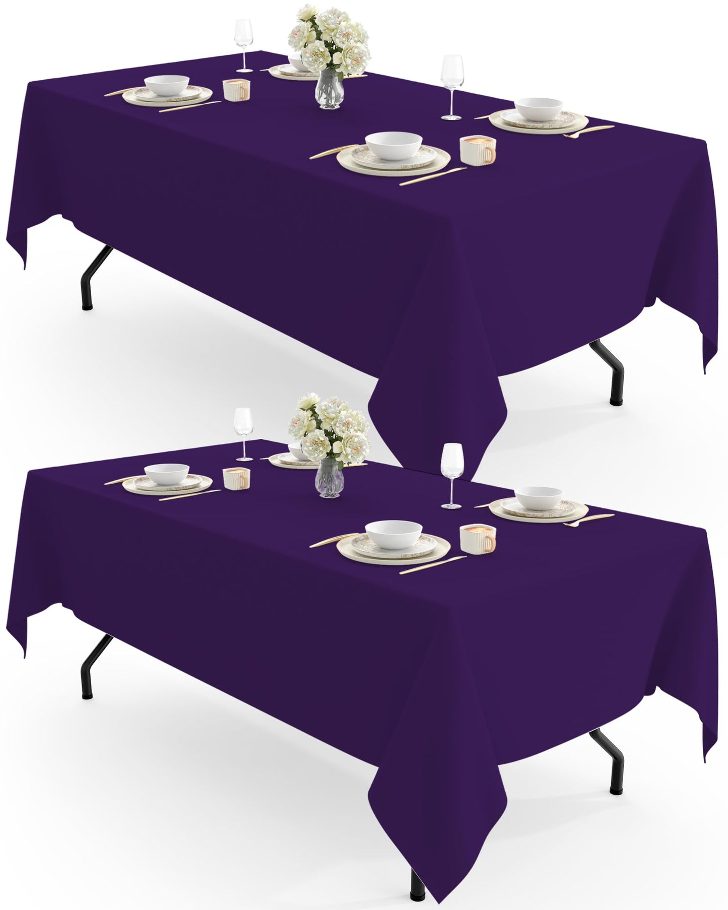 Pureegg Rectangle Table Cloth 60" x 102" – Durable Polyester Tablecloth Offers Reusable & Washable Protection, Ideal for Outdoor Party, Picnic, Wedding, Banquet and Birthday, 2 Pack, Purple