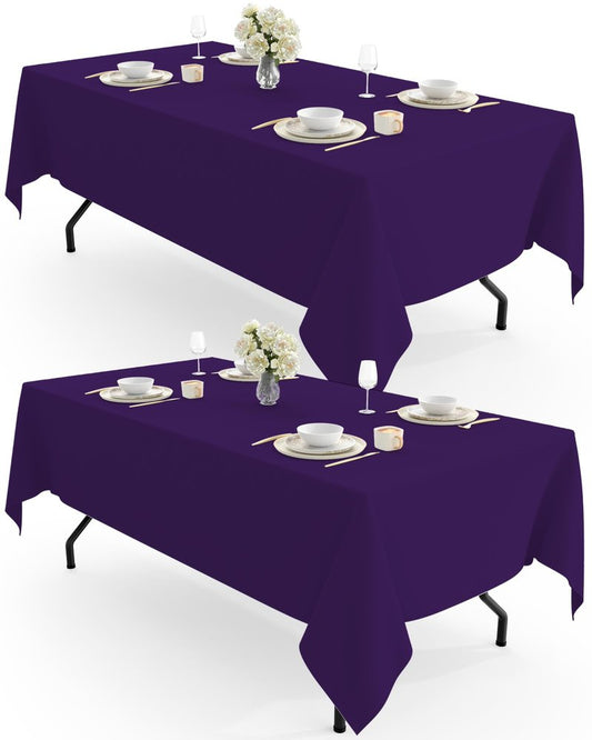 Pureegg Rectangle Table Cloth 60" x 102" – Durable Polyester Tablecloth Offers Reusable & Washable Protection, Ideal for Outdoor Party, Picnic, Wedding, Banquet and Birthday, 2 Pack, Purple