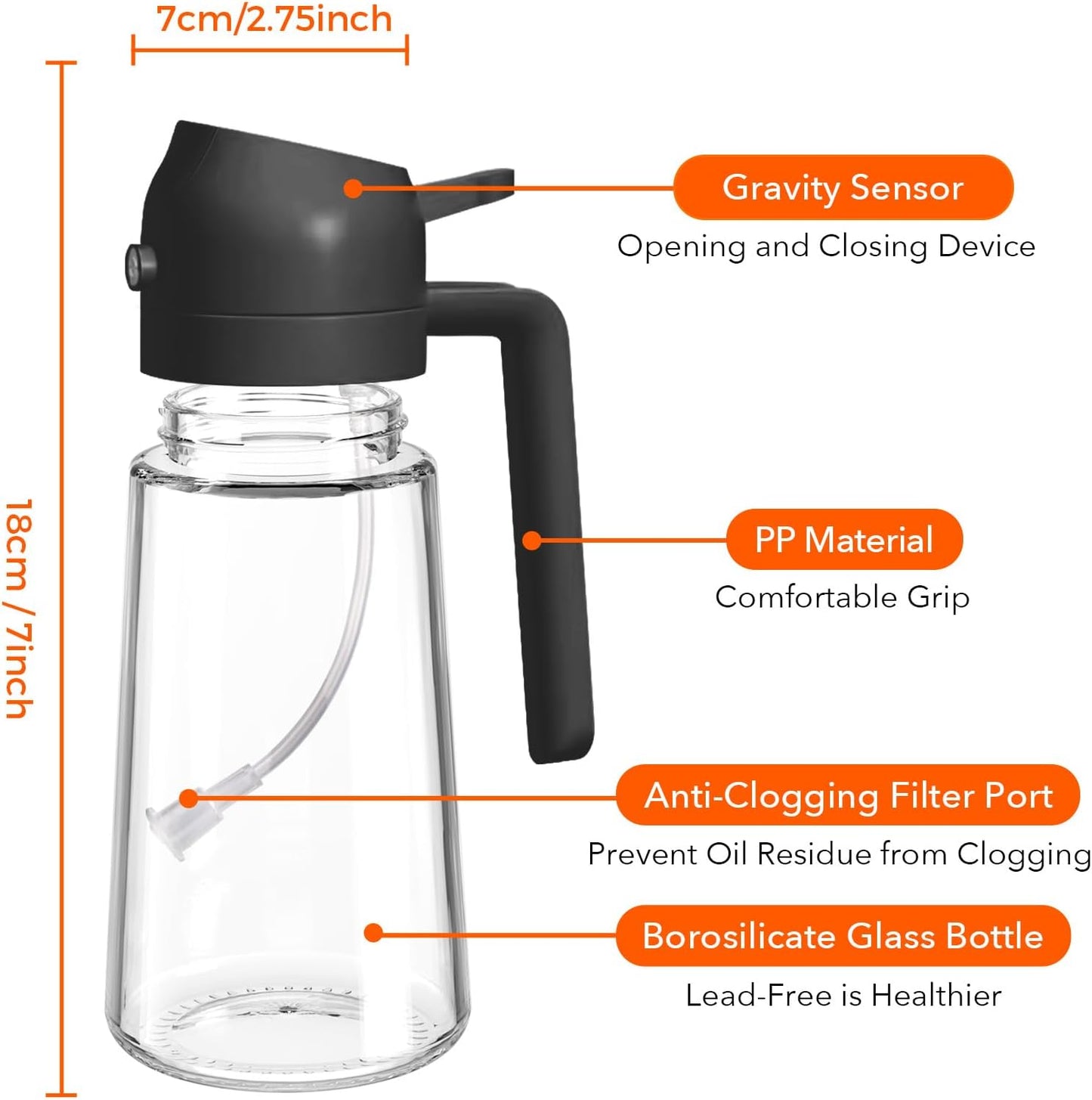 YARRAMATE Glass Olive Oil Sprayer - 16oz Food Grade Spray Bottle with Portion Control | Black