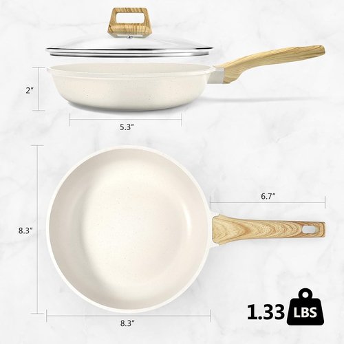 GiPP Nonstick Frying Pan Skillet - 8" White Granite Omelette Pan with Heat-Resistant Handle | PFOA Free, All Stovetop Compatible