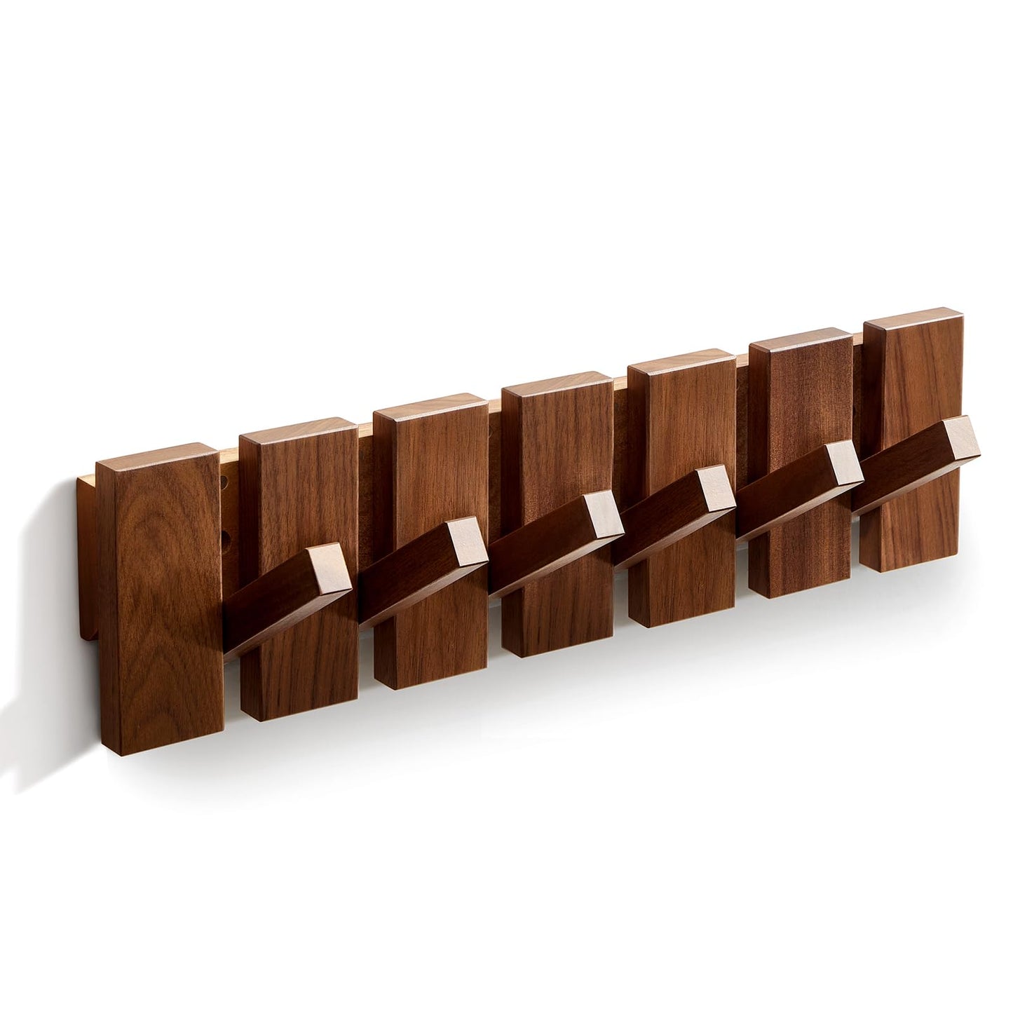 ESDOPA Wood Wall Mounted Coat Rack, Flip Down Wall-Mount Hook Racks with 6 Hooks, Entryway Hanger Art Hook for Hanging Coats Keys Hats Towels Bags, Walnut
