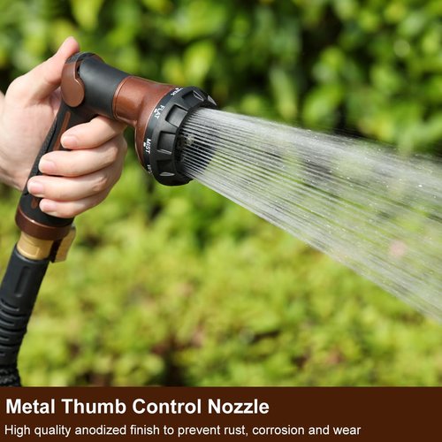 FANHAO Heavy Duty Metal Garden Hose Nozzle - 8 Spray Patterns with Thumb Control | Brown