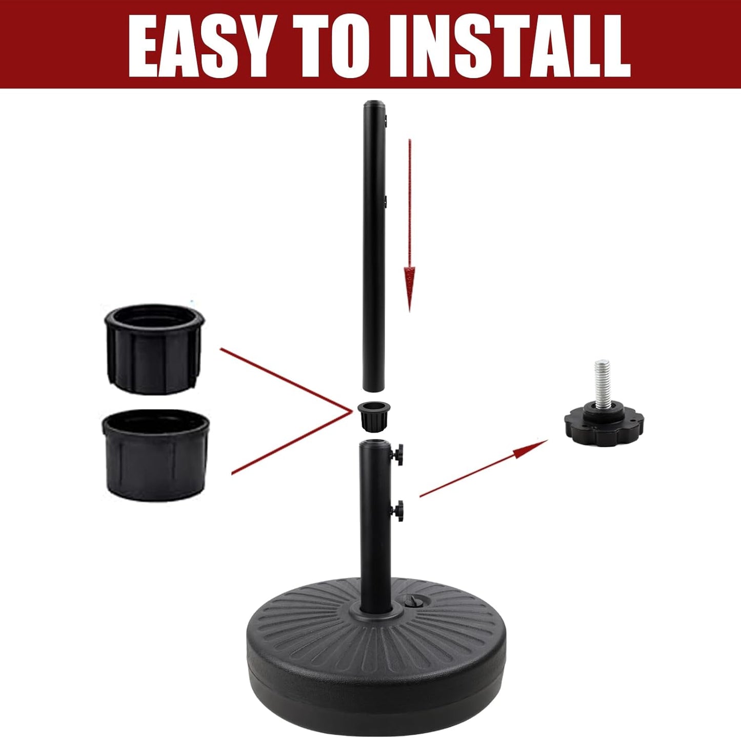 Roixeeds 50LBS Heavy Duty Round Umbrella Base - Water-Filled Steel Holder for Outdoor Use | Black Stripes