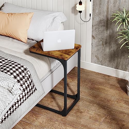 QEEIG C-Shaped End Tables Set of 2, Brown, 11.8 x 15.7 x 25.6 inches, Sofa Side Tables for Living Room & Bedroom