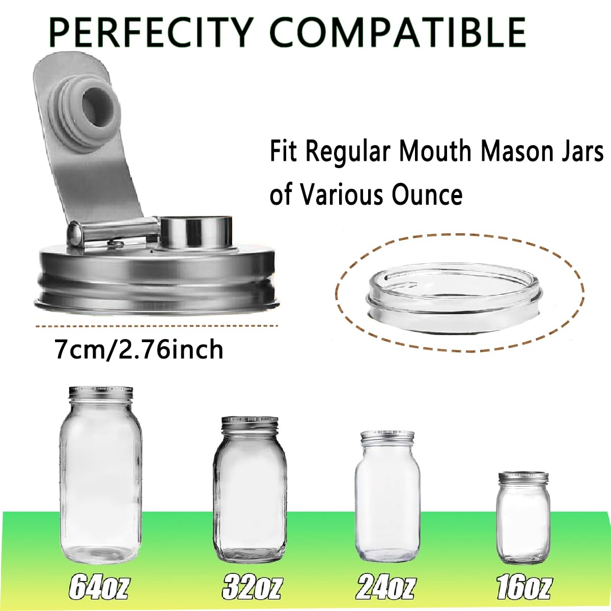 Mason Jar Pour Spout Lid Stainless Steel,Pour Spout Flip Cap Lids for Mason Jars,No Rust Leaking Proof for Home Brewing Fruit Fermenting Drinks Airtight(2PCS) (Regular Mouth)
