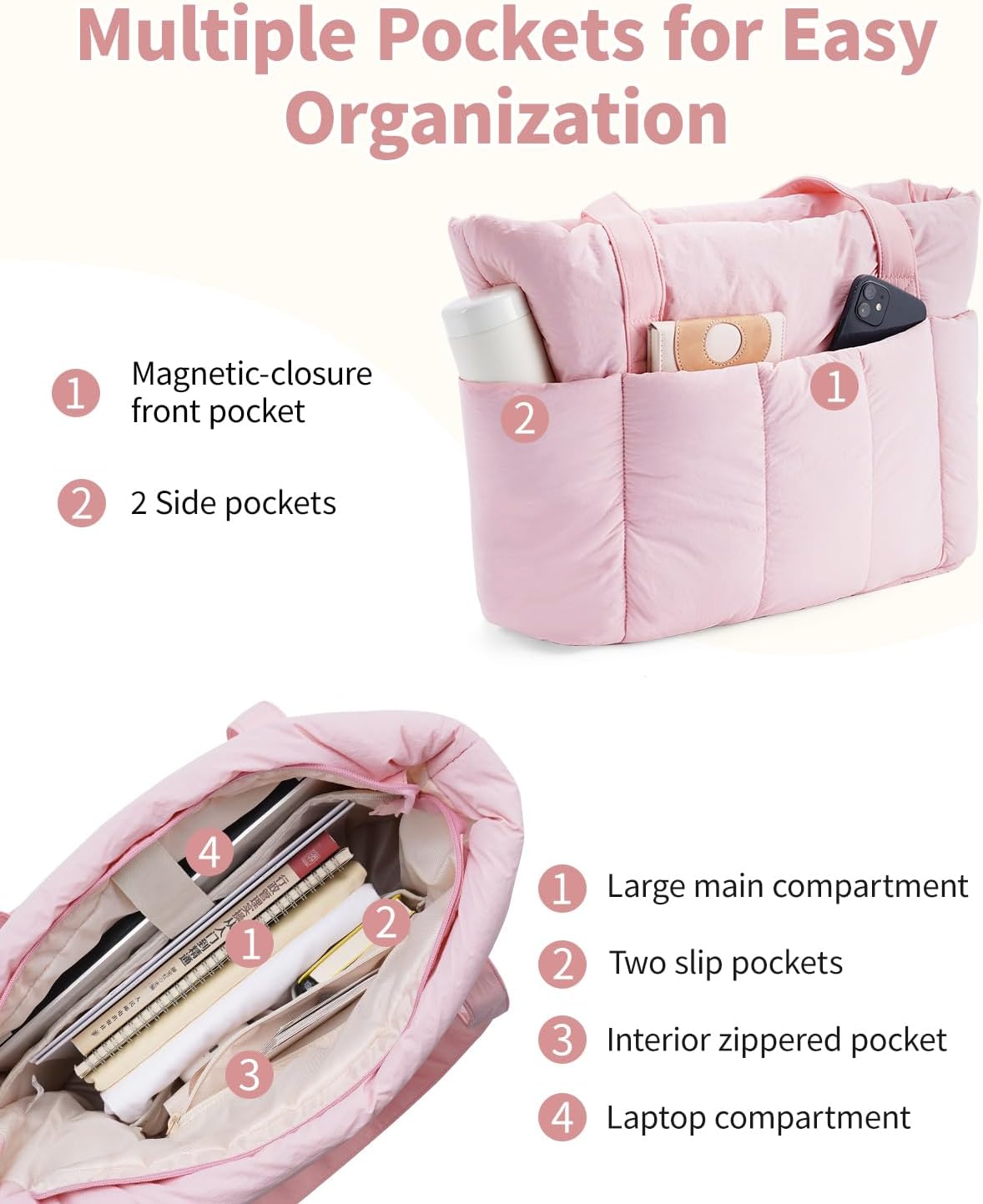 Narwey Puffer Tote Bag - Stylish Work Tote with Laptop Compartment | Perfect for Travel & Everyday Use