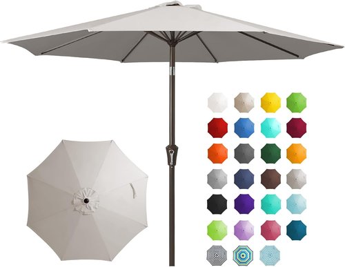 JEAREY 9FT Outdoor Patio Umbrella - Push Button Tilt & Crank | UV Protection, Waterproof, Fog Gray
