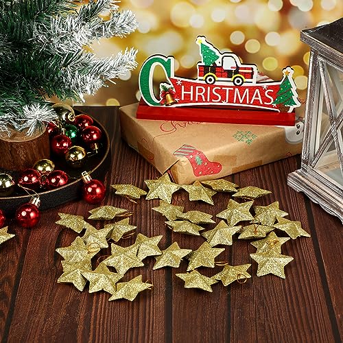 MAGICLULU Gold Glitter Star Ornaments 30Pcs 5x5cm Mini Christmas Hanging Stars