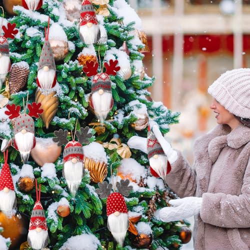 Skylety 48 Pieces Gnome Christmas Tree Ornaments – Plush Hanging Decorations, 24 Variations