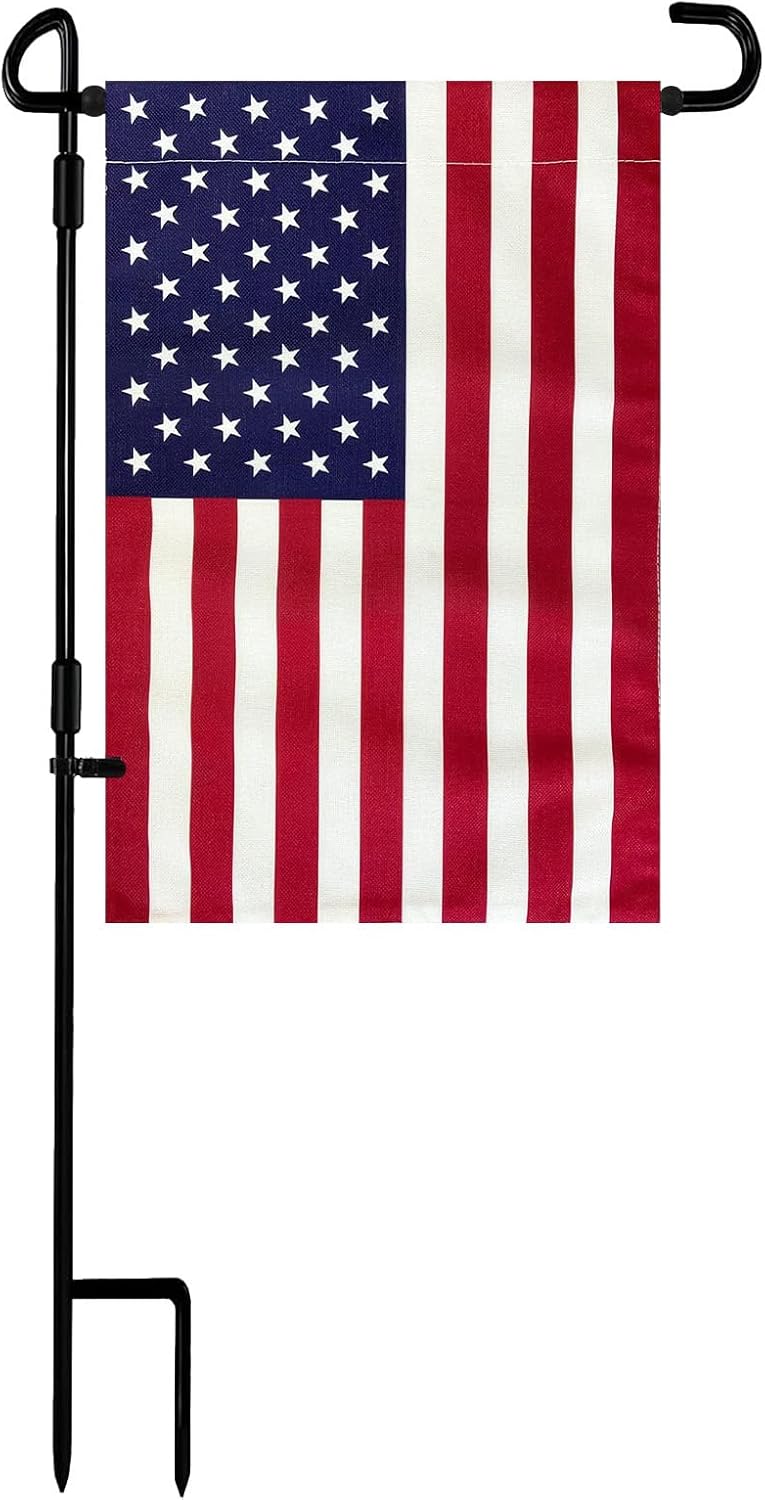 TOPFLAGS Garden Flag Stand - Metal Holder for 12 x 18 Inch American Flags with Clips & Stopper