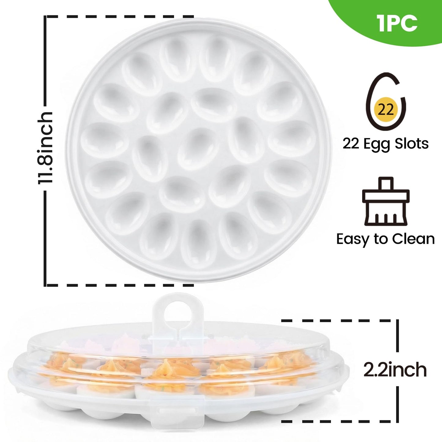 HANSGO Deviled Egg Containers with Lid, Deviled Egg Platter Carrier Holder Trays with 22 Slots for Holiday Party and Home Kitchen, White