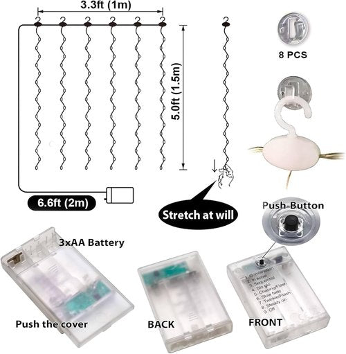 HXWEIYE Short Curtain Lights - 3.3x5Ft Warm White Fairy Light with Timer & 8 Clips for Indoor Decor