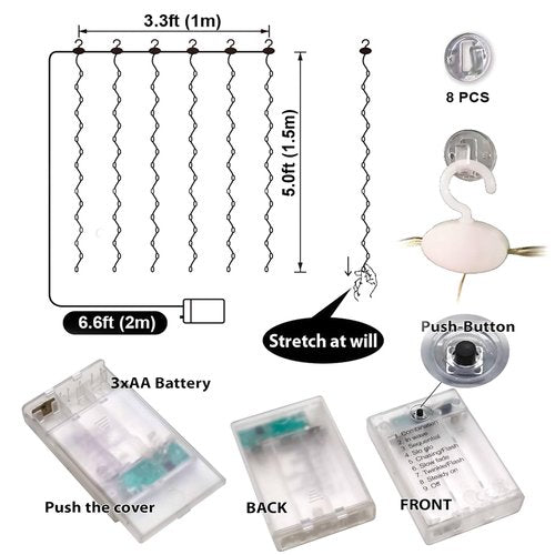 HXWEIYE Short Curtain Lights for Small Window, 3.3x5Ft Warm White Fairy Light with Timer & 8 Clips for Bedroom, Battery Powered 96Led String Light for Indoor Weddings Party Garden Wall Decor