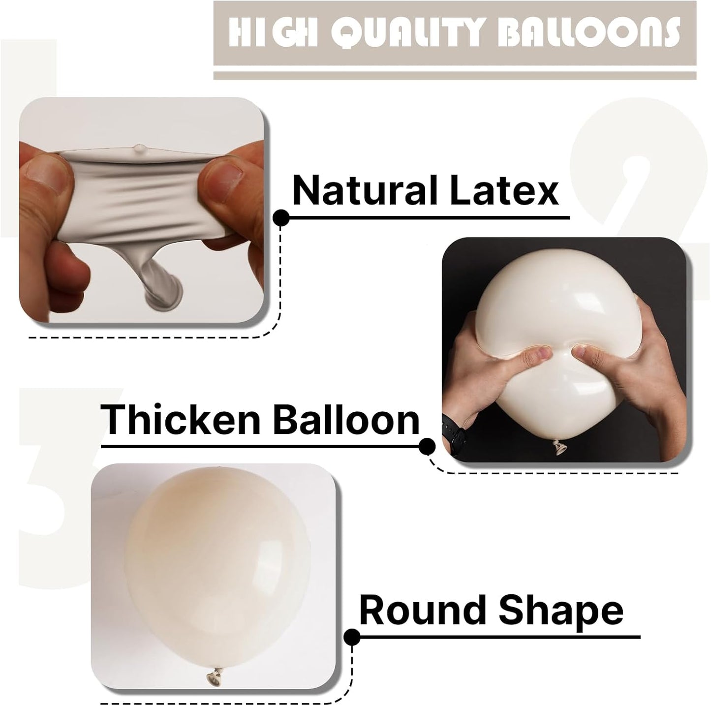 PartyWoo White Sand Balloons - 50 Pcs 12 Inch Beige & Ivory Latex Balloons for Weddings & Celebrations