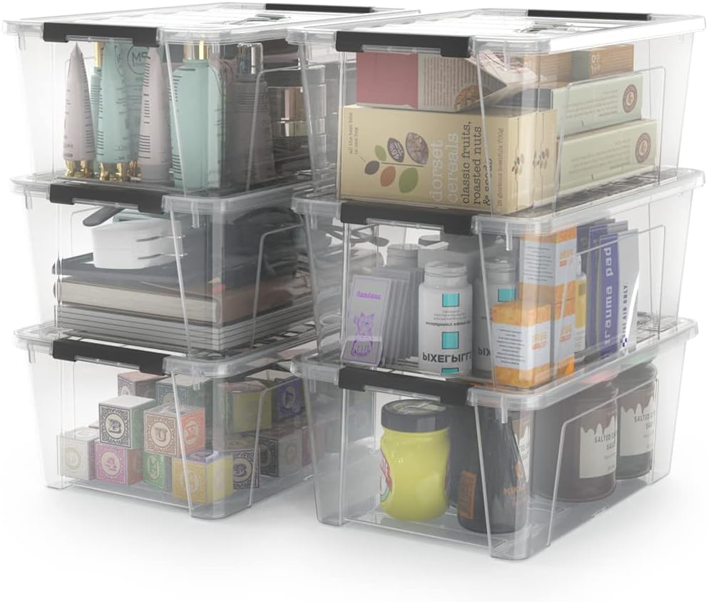 WYT Clear Storage Latch Bins - 6-Pack Organizer Box with Handles & Lids | 5-Litre Capacity
