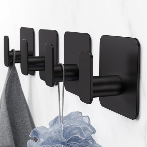 Aikzik Heavy-Duty Adhesive Hooks - Waterproof & Rustproof Wall Hooks for Bathroom, Kitchen, Towel | 4 Pack