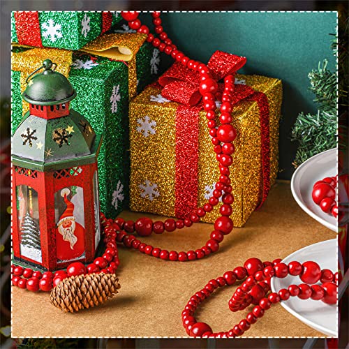 Yinder Dark Red Wood Bead Garland 4 Pcs 48 ft Christmas Tree Decor