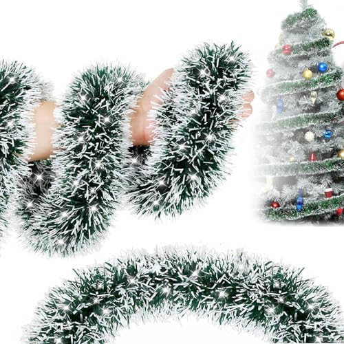Green & White 60ft Christmas Tinsel Garland for Tree - Yunniviva, Glitter Wire Decor