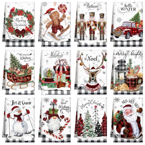 VitalCozy Simple Style 12-Pack Christmas Kitchen Towels 14x21 Inches