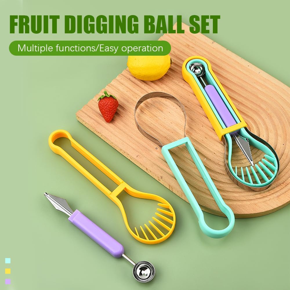 Skiennix Watermelon Slicer Cutter - 4-in-1 Stainless Steel Tool for Easy Fruit Carving | Multicolor