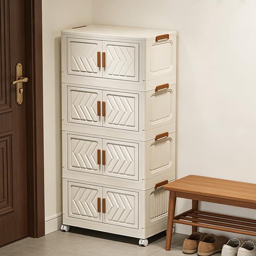 ETOYA 4-Tier Stackable Storage Bins with Lids & Wheels | 14.96"x10.24"x35.43" Collapsible Organizer for Home & Office