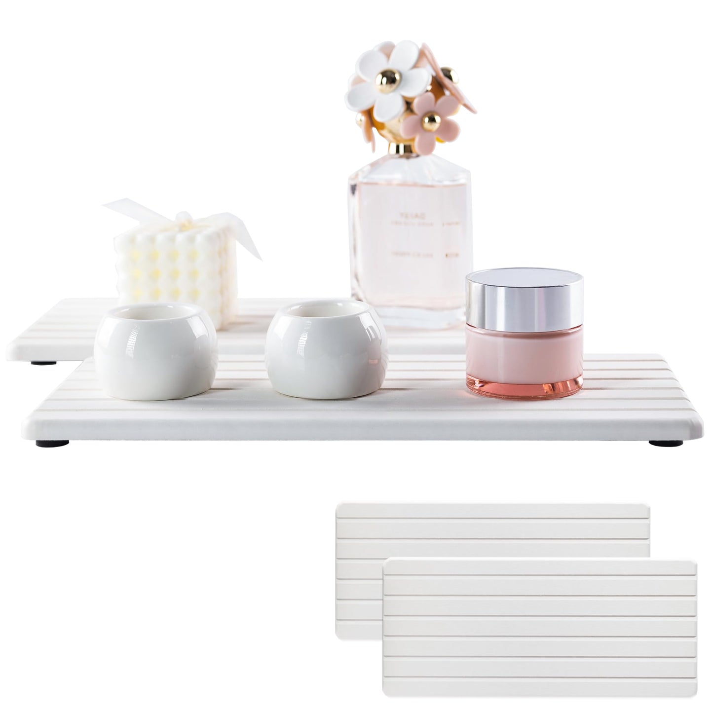 NiuYichee 2 PCS Water Absorbent diatomite Coasters, 12.2" x 5.5" Water Absorbing Stone Tray for Sink, Stone Drying mat for Kitchen Counter, Stone soap Tray Used for Hand Soaps & toiletries & Plants