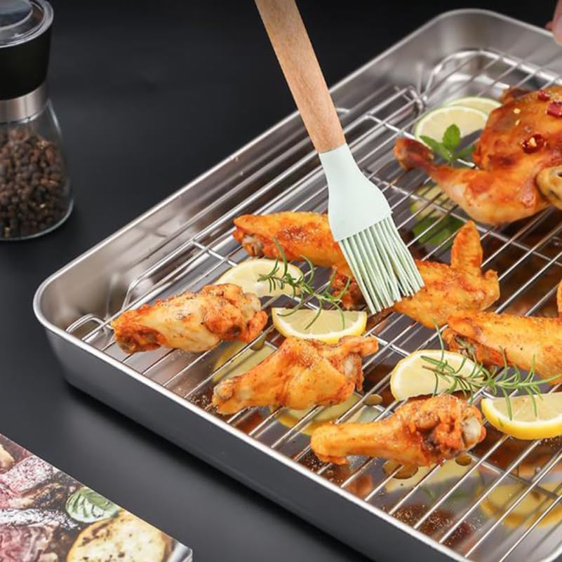 LALAFINA Nonstick Deep Baking Sheet with Wire Cooling Rack - 9.05" x 6.69" x 1.96" for Cooking & Grilling