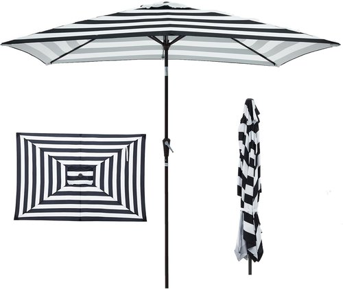 JEAREY Patio Umbrella - 6.5x10 ft Rectangular Outdoor Umbrella with Tilt & Crank | UV Protection, Black-White Stripe